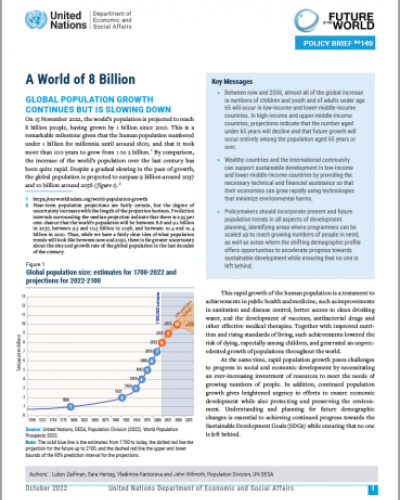 UN DESA Policy Brief No. 140: A World of 8 Billion