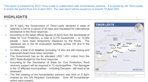 Timor-Leste Flood Response Flash Update No. 3 (9 April 2021)