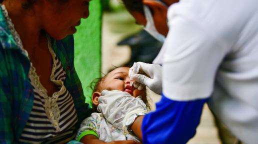 A child gets immunized during the Integrated Immunization Campaign in January in Dili, Timor-Leste. WHO Photo/Cirilo Danis